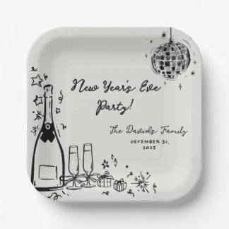 Modern Hand Drawn New Year's Eve Party Paper Plate
