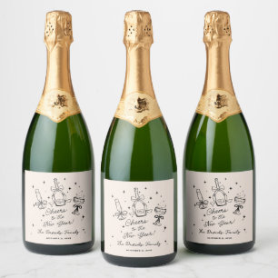 Modern Hand Drawn New Year's Eve Party Sparkling Wine Label