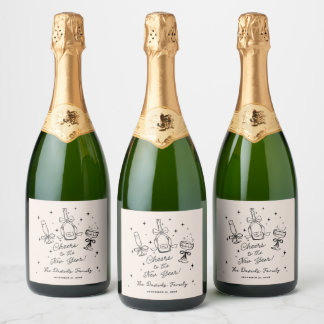 Modern Hand Drawn New Year's Eve Party Sparkling Wine Label