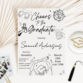 Modern Hand Drawn Photo Graduation Party Invitation