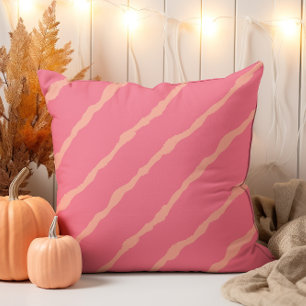 Modern Hand Drawn Pink and Orange Diagonal Striped Cushion