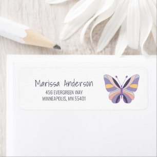 Modern Hand-Drawn Purple Butterfly Return Address