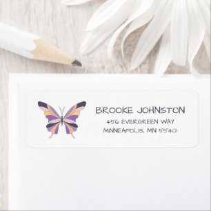 Modern Hand-Drawn Purple Butterfly Return Address