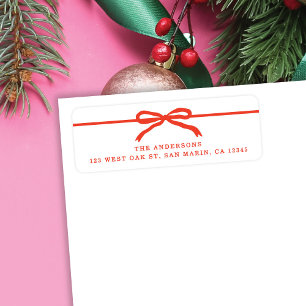 Modern Hand-Drawn Red Bow Christmas Return Address