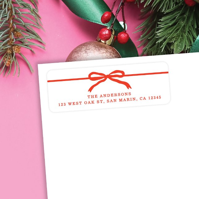 Modern Hand-Drawn Red Bow Christmas Return Address (Creator Uploaded)