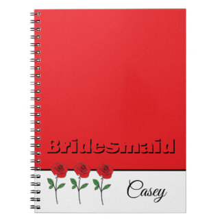 Modern Hand Drawn Red Roses Bridesmaid Notebook