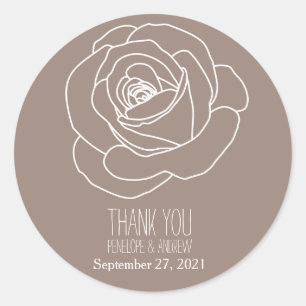 Modern, Hand-drawn Rose, Thank You Stickers