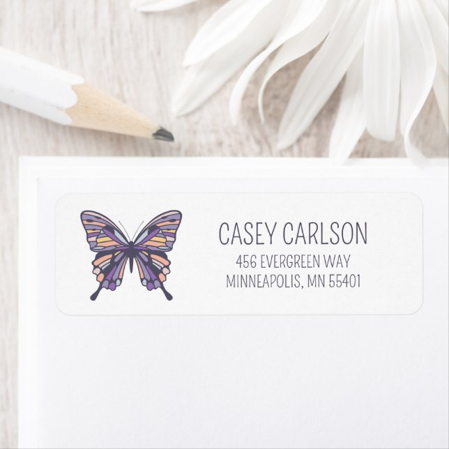 Modern Hand-Drawn Spring Butterfly Return Address (Insitu)