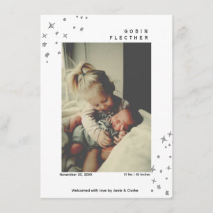 Modern Hand-drawn Star Doodle Photo Birth Announcement