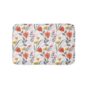 Modern Hand Drawn Tulips Bath Mat