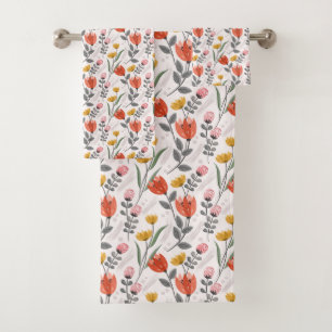 Modern Hand Drawn Tulips Bath Towel Set