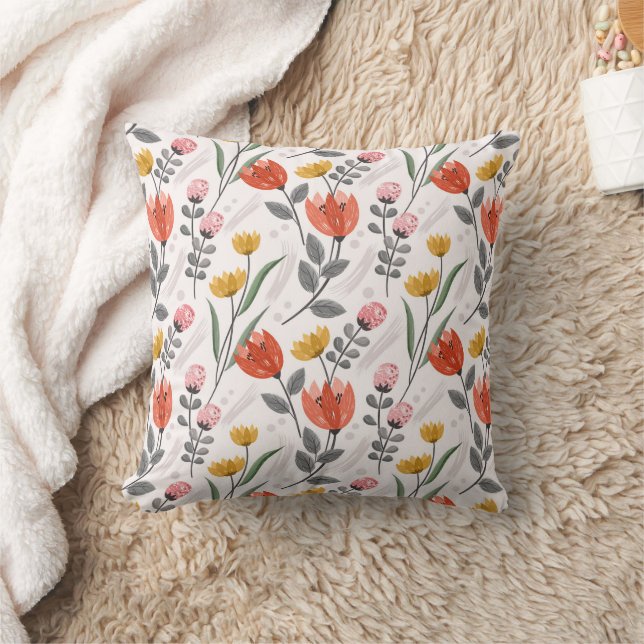 Modern Hand Drawn Tulips Throw Pillow (Blanket)