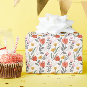 Modern Hand Drawn Tulips Wrapping Paper Roll