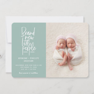 Modern hand drawn twin baby birth announcement