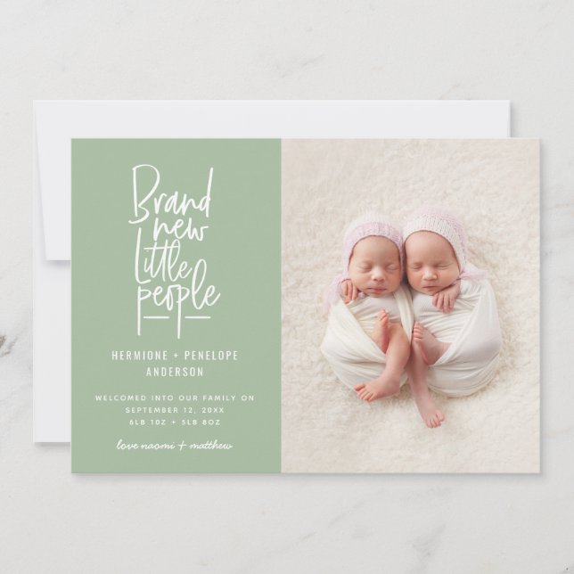 Modern hand drawn twin baby birth announcement (Front)