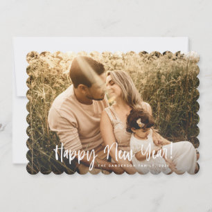 Modern Hand Drawn Typography Happy New Year Photo Holiday Card