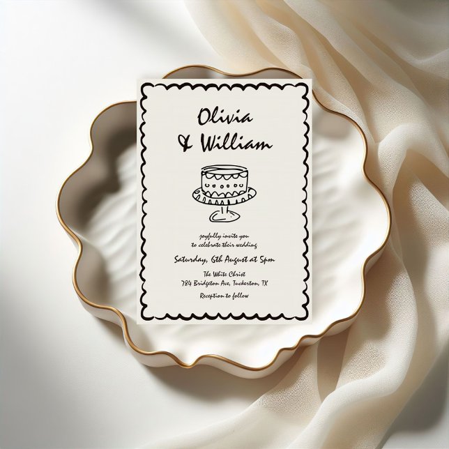 Modern Hand Drawn Unique Retro Wedding Invitation (Creator Uploaded)