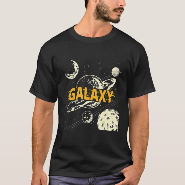 Modern Hand Drawn Universe Galaxy Planet Moon T-Shirt (Front)