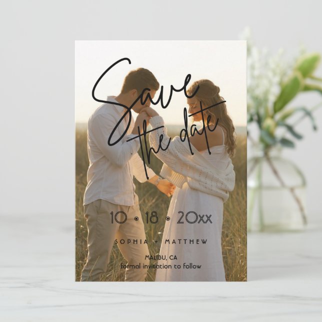 Modern Hand Drawn Wedding Photo Save The Date  (Standing Front)