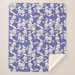 Modern Hand-drawn White Flowers with Periwinkle Sherpa Blanket