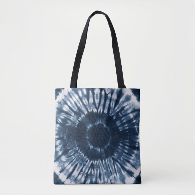 Modern hand-dyed indigo blue shibori tote bag (Front)
