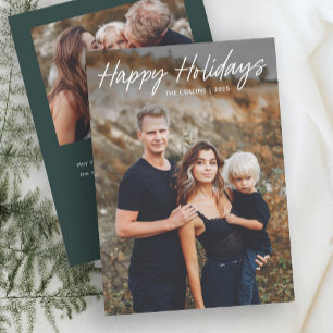 Modern Hand Lettered 2 Photo  Holiday Card