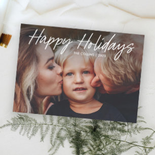 Modern Hand Lettered  2 Photo  Holiday Card