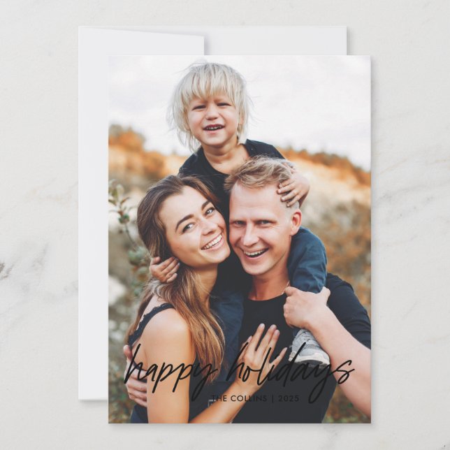 Modern Hand Lettered 2 Photo  Holiday Card (Front)