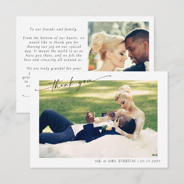 Modern Hand Lettered 2 Photo Wedding Thank You (Front/Back)