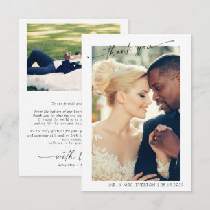 Modern Hand Lettered 2 Photo Wedding Thank You Card