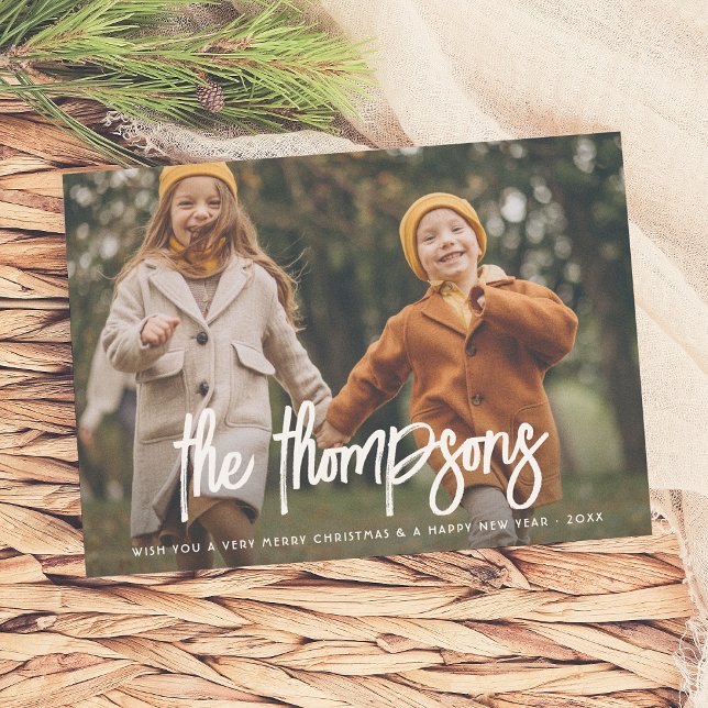 Modern Hand-Lettered Family Name 2 Photo Holiday (Creator Uploaded)