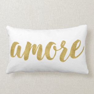 Modern Hand Lettered Gold Italian Amore Decorative Lumbar Cushion