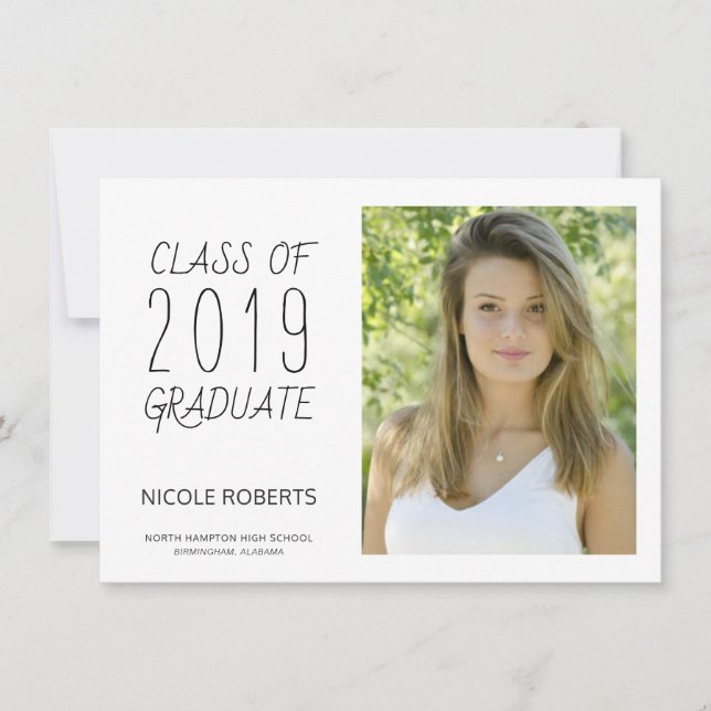Modern Hand Lettered Graduation Photo Party Invite (Front)