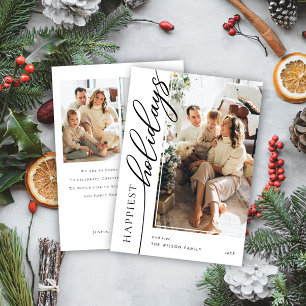 Modern Hand Lettered Happiest Holidays Photo Holiday Card