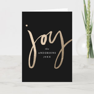 Modern Hand-Lettered Joy Black & Gold Non-Photo Holiday Card