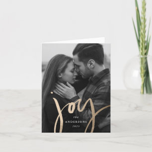 Modern Hand-Lettered Joy Faux Gold Foil Photo Holiday Card