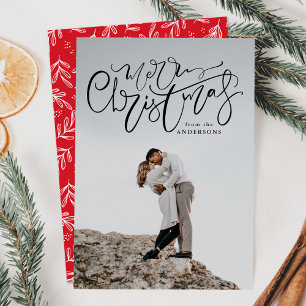 Modern Hand-Lettered Merry Christmas Overlay Photo Holiday Card