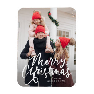 Modern  Hand-Lettered Merry Christmas Script Photo Magnet