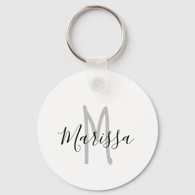 Modern Hand Lettered Name & Monogram Key Ring (Front)