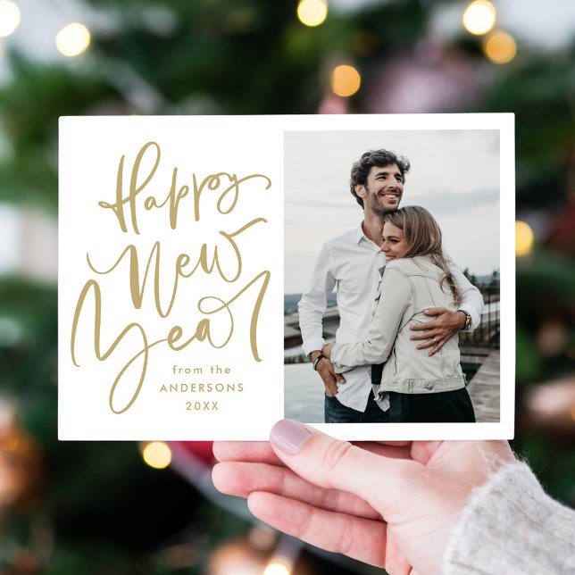 Modern Hand-Lettered New Year Holiday Photo Card (Creator Uploaded)