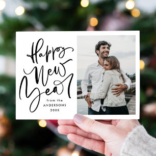 Modern Hand-Lettered New Year Holiday Photo Card