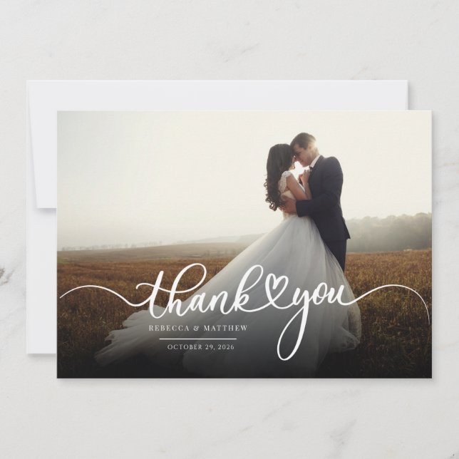 Modern Hand-Lettered Newlyweds Photo Thank You Card (Front)