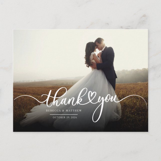 Modern Hand-Lettered Newlyweds Photo Thank You Postcard (Front)