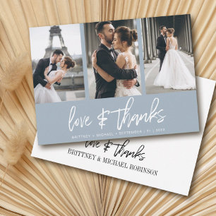 Modern Hand-Lettered Photo Collage Dusty Blue Thank You Card