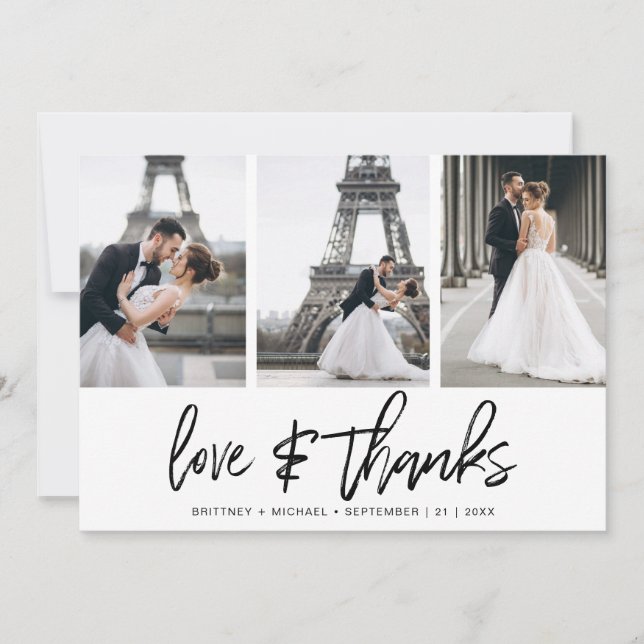 Modern Hand-Lettered Photo Collage Elegant Thank You Card (Front)