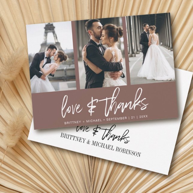Modern Hand-Lettered Photo Collage Mauve Thank You Card (Show your appreciation to your loved ones with an awesome photo thank-you card!)