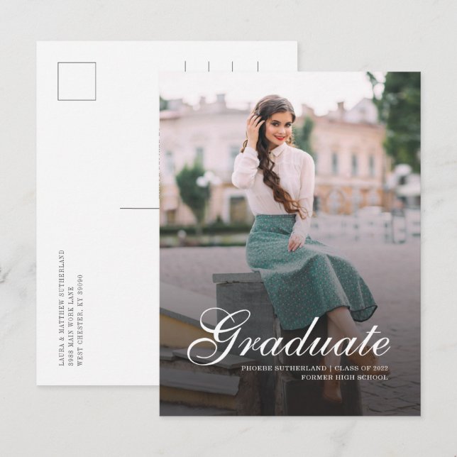 Modern Hand-Lettered Photo Graduation 2025 Announcement Postcard (Front/Back)