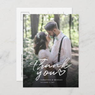 Modern Hand-Lettered Photo Wedding Thank You Postcard