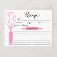 Modern Hand Lettered Pink Whisk BridalRecipe Card