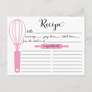 Modern Hand Lettered Pink Whisk BridalRecipe Card